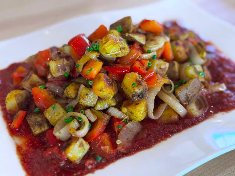 Harry's Famous Home Fry Hash with Lemon Pepper Dill Sauce Recipe