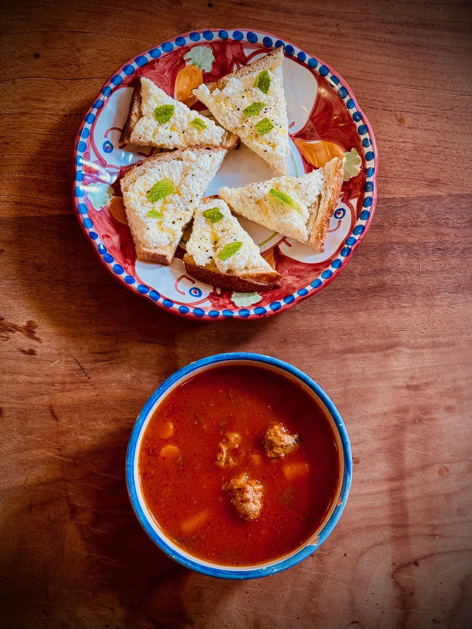 Harry's Famous Spicy Lamb Meatball Soup with Ricotta-Mint Toasts