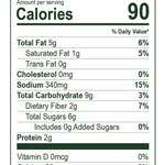 Nutrition facts label for Harry's Famous Rustic Tomato Basil Sauce with serving size, calories, and detailed nutritional information.