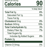 Nutrition facts label for Harry's Famous Rustic Tomato Basil Sauce with serving size, calories, and detailed nutritional information.